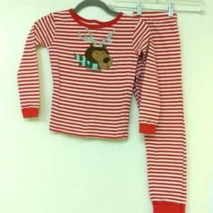 Boys Red & White Striped Holiday Reindeer Pajamas Size 10. Osh Kosh B'gosh